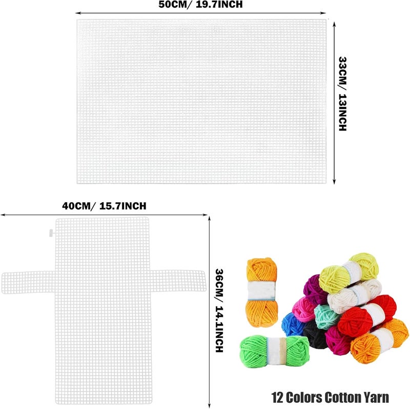 Allazone 59 PCS Mesh Plastic Canvas Sheets Kit Including 24 PCS Clear Plastic Canvas, 12 Color Acrylic Yarn for DIY Crafts Embroidery Cross Stitch, Acrylic Yarn Crafting, Knit and Crochet Projects - Image 4