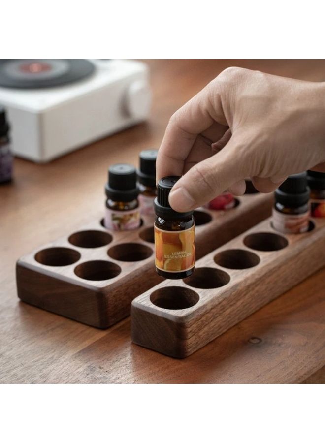 حامل زيت عطري من خشب الجوز بـ 7 فتحات، حامل عرضي للمكتب لمستحضرات التجميل والمطبخ - Image 5