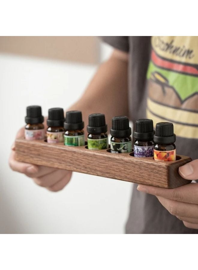 حامل زيت عطري من خشب الجوز بـ 7 فتحات، حامل عرضي للمكتب لمستحضرات التجميل والمطبخ - Image 1