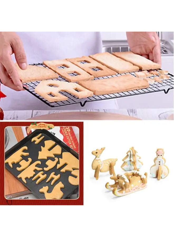 14 Pcs Christmas Cookie Molds Stainless Steel 3D House Tree Snowman Slicer Set - Image 2