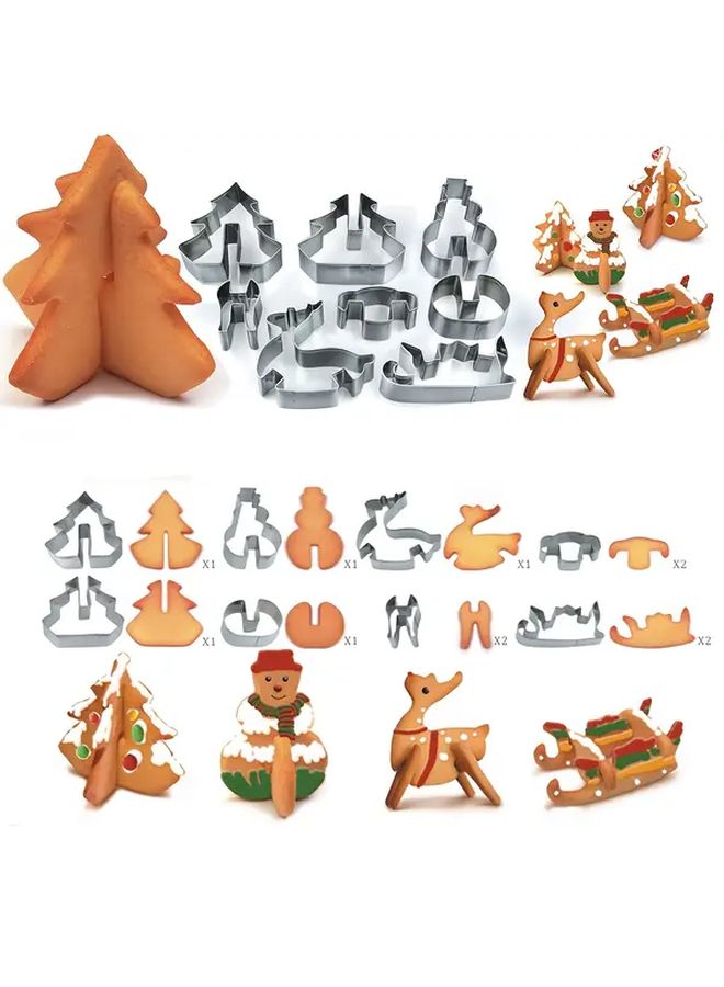 14 Pcs Christmas Cookie Molds Stainless Steel 3D House Tree Snowman Slicer Set - Image 5