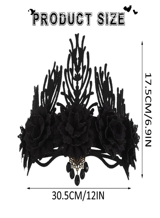 GORTIN Halloween Gothic Headpiece Black Floral Crown Headband Cosplay Costume Headwear Masquerade Hair Accessories for Women - Image 4