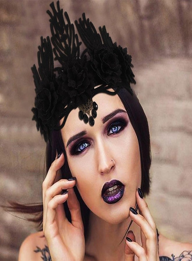 GORTIN Halloween Gothic Headpiece Black Floral Crown Headband Cosplay Costume Headwear Masquerade Hair Accessories for Women - Image 3