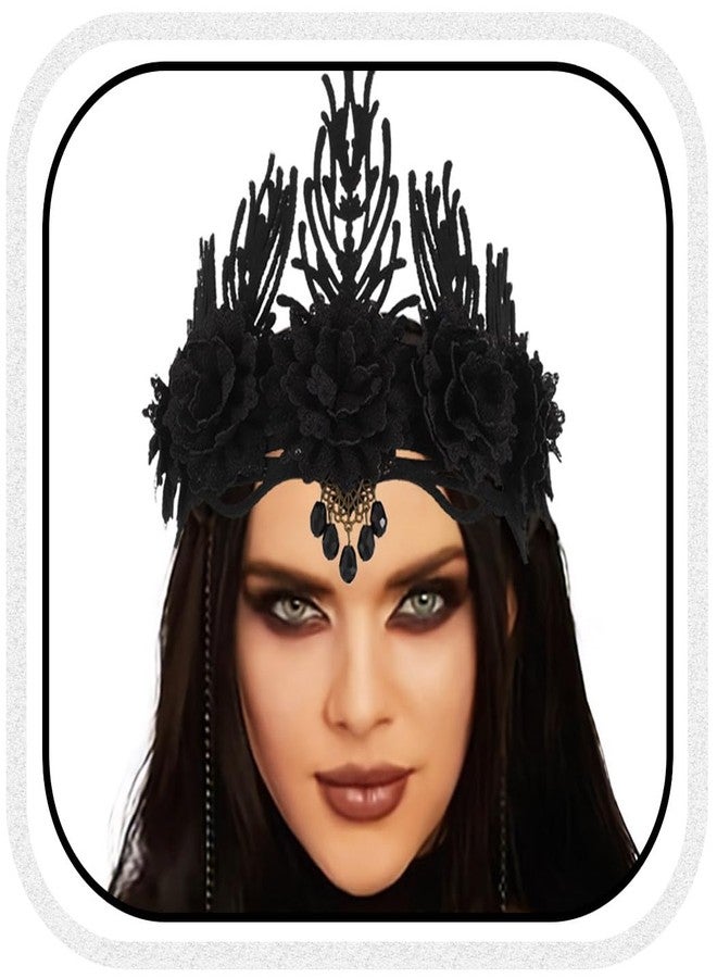 GORTIN Halloween Gothic Headpiece Black Floral Crown Headband Cosplay Costume Headwear Masquerade Hair Accessories for Women - Image 1