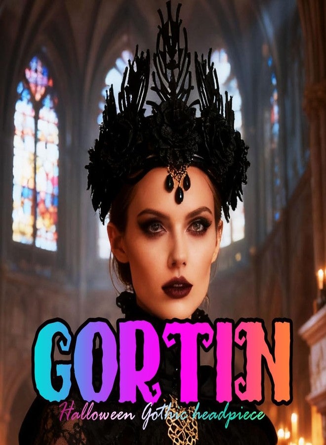 GORTIN Halloween Gothic Headpiece Black Floral Crown Headband Cosplay Costume Headwear Masquerade Hair Accessories for Women - Image 5