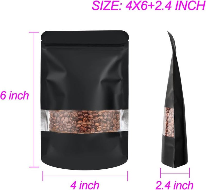 DNY SelfSealing Storage Standup Plastic Pouches with Transparent Rectangle Window 100 Pcs 200g Capacity Airtight Waterproof MultiPurpose Food Grade Reusable Storage Bag Black - Image 5