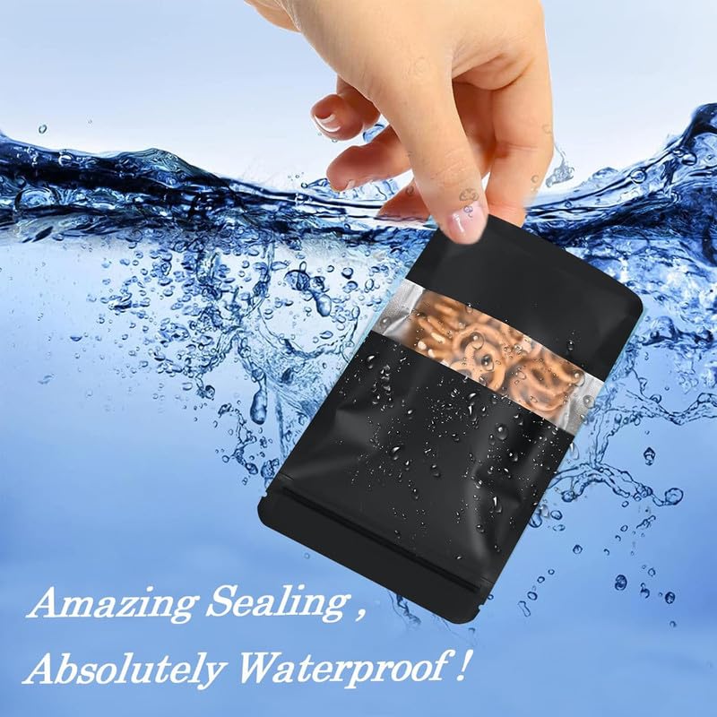DNY SelfSealing Storage Standup Plastic Pouches with Transparent Rectangle Window 100 Pcs 200g Capacity Airtight Waterproof MultiPurpose Food Grade Reusable Storage Bag Black - Image 2