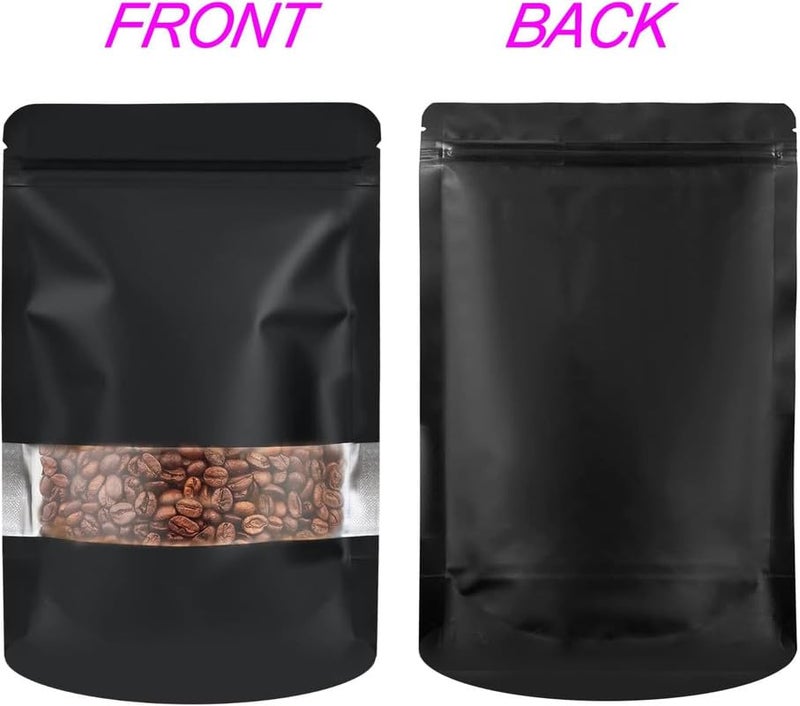DNY SelfSealing Storage Standup Plastic Pouches with Transparent Rectangle Window 100 Pcs 200g Capacity Airtight Waterproof MultiPurpose Food Grade Reusable Storage Bag Black - Image 3