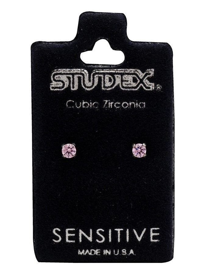 Studex - 3MM Pink Cubic Zirconia  Allergy-Free Stainless Steel Ear Studs - Image 1