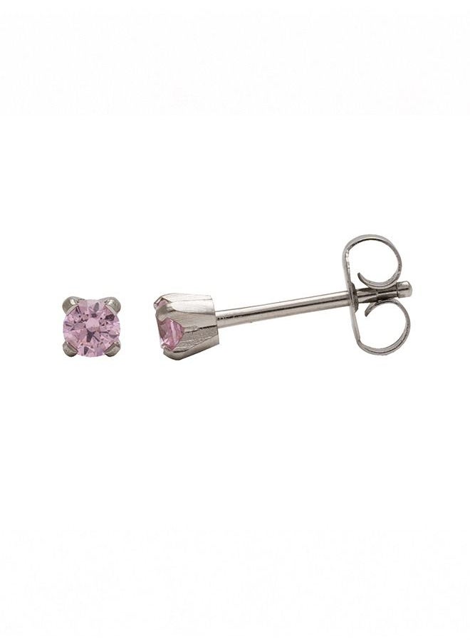 Studex - 3MM Pink Cubic Zirconia  Allergy-Free Stainless Steel Ear Studs - Image 1