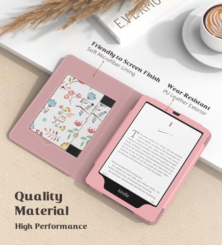 MoKo Case for 7"/6.8" Kindle Paperwhite(12th/11th Gen-2024/2021) and Kindle Colorsoft Signature Edition, Slim PU Shell Cover Case with Auto-Wake/Sleep for Kindle Paperwhite 2024, Brilliant Flowers - Image 4