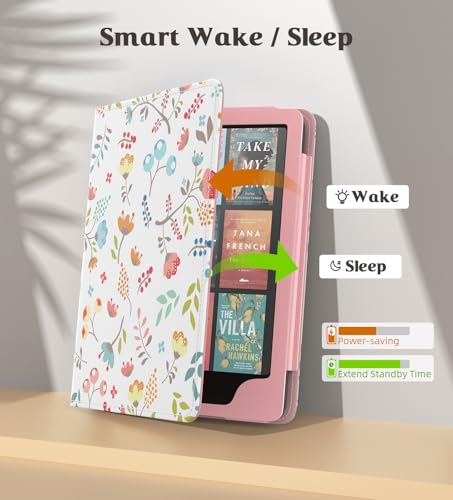MoKo Case for 7"/6.8" Kindle Paperwhite(12th/11th Gen-2024/2021) and Kindle Colorsoft Signature Edition, Slim PU Shell Cover Case with Auto-Wake/Sleep for Kindle Paperwhite 2024, Brilliant Flowers - Image 5