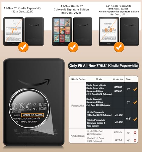 MoKo Case for 7"/6.8" Kindle Paperwhite(12th/11th Gen-2024/2021) and Kindle Colorsoft Signature Edition, Slim PU Shell Cover Case with Auto-Wake/Sleep for Kindle Paperwhite 2024, Brilliant Flowers - Image 2