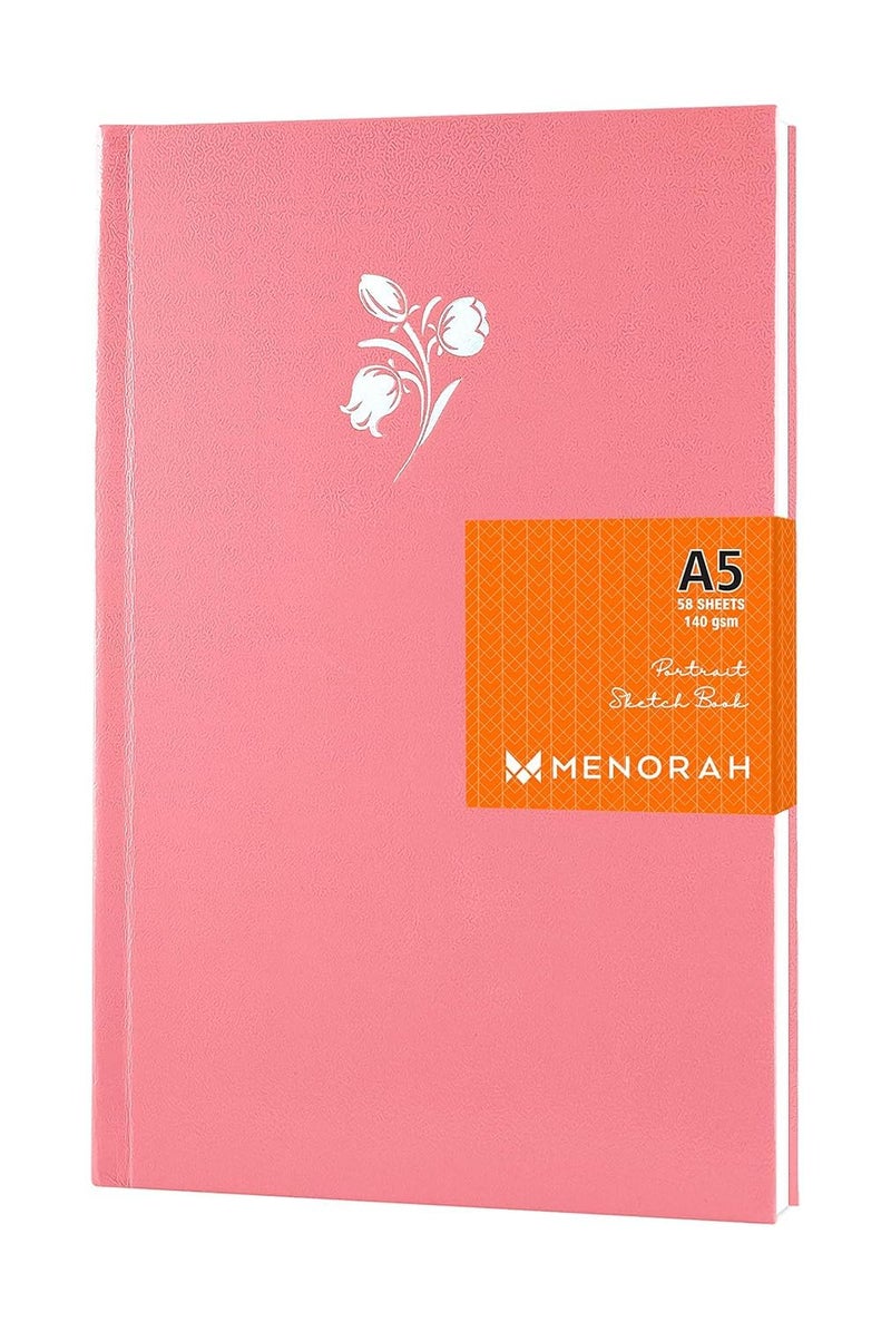 MENORAH Watercolor Paper- A5- Artist Sketchbook- A5-140 Gsm -(58 Sheets / 116 Pages)-(Size -21.0 Cm X 14.8 Cm)Drawing Book- Hard Bound- Handmade- Cassata Sketch Book -(Cherry Pink- Orchid)- Portrait - Image 1