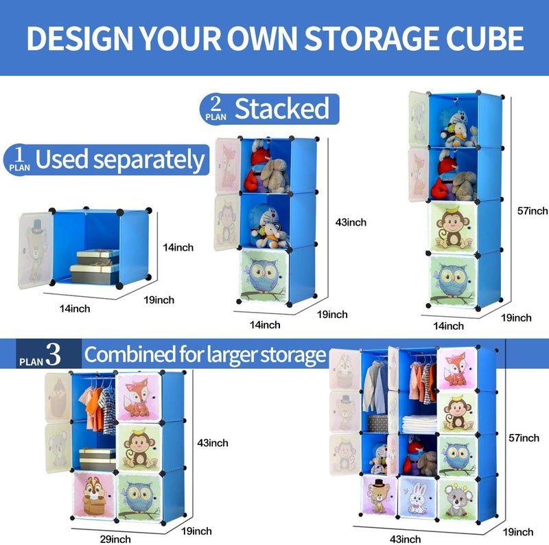 BRIGATTES Plastic 12 Door Baby Foldable Wardrobe for Clothes Storage, Kids Almirah, Cupboard - Collapsible Storage for Toys/Books - Blue Cartoon - Image 4