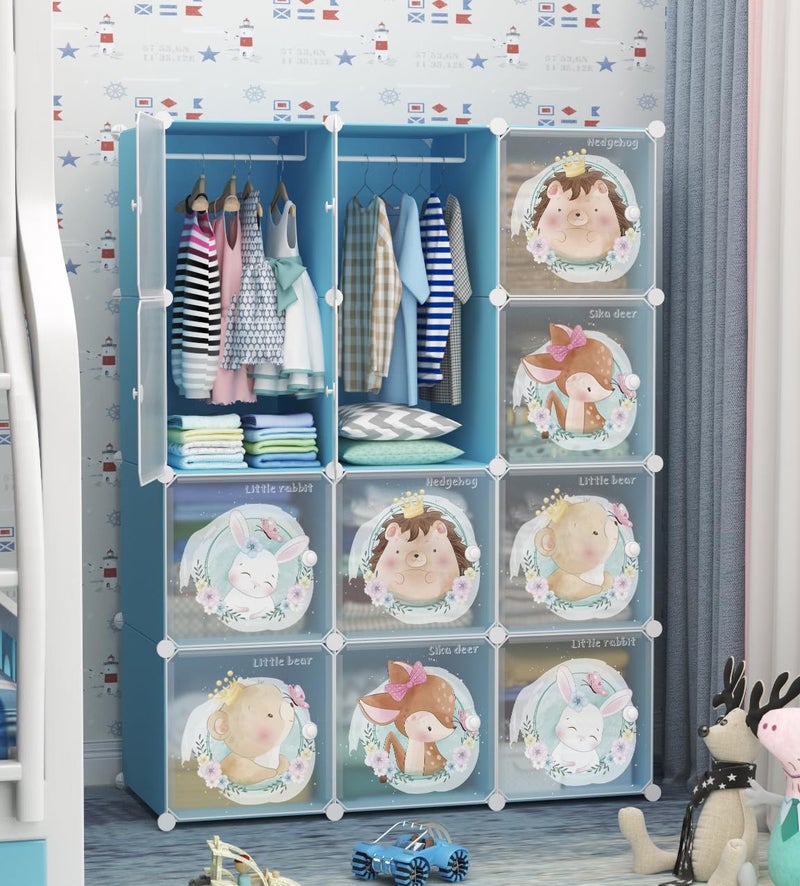 BRIGATTES Plastic 12 Door Baby Foldable Wardrobe for Clothes Storage, Kids Almirah, Cupboard - Collapsible Storage for Toys/Books - Blue Cartoon - Image 5