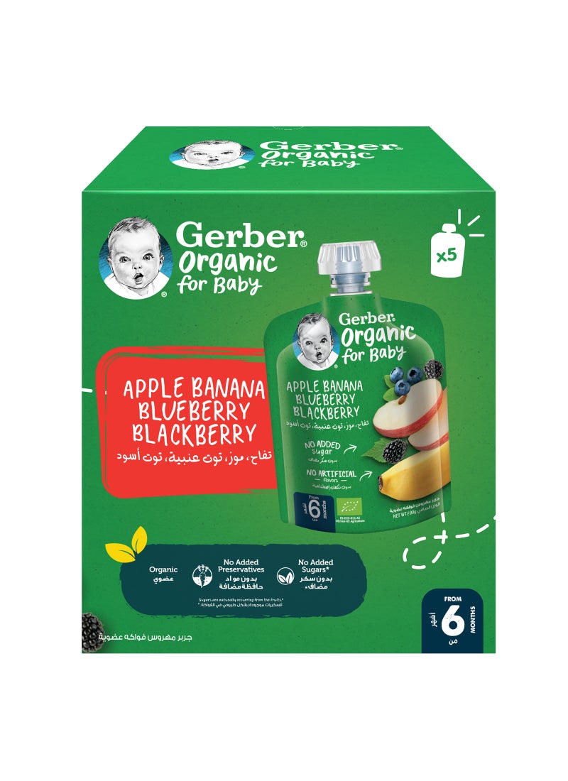 Gerber Organic Puree Pouch in Apple, Banana, Blueberry & Blackberry 90gm Pack Of 5 - Image 2