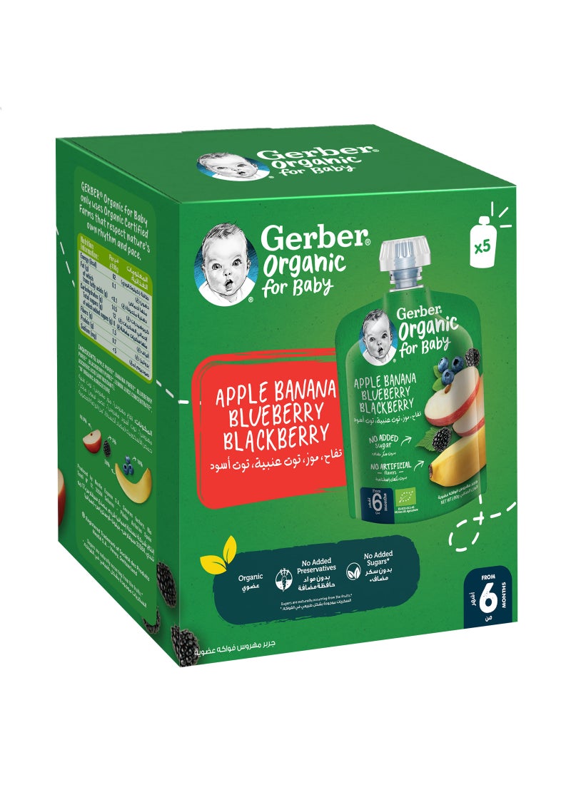 Gerber Organic Puree Pouch in Apple, Banana, Blueberry & Blackberry 90gm Pack Of 5 - Image 4