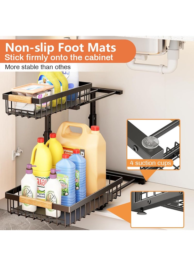 SUPVOX Supvox® Kitchen Organizer Under Sink Organizer Pull Out Double Layer Storage Rack Adjustable Height DIY Assembly Under Countertop Organizer Cabinet Organizer Carbon Steel Metal Cabinet Organizer  - Image 4