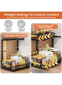 SUPVOX Supvox® Kitchen Organizer Under Sink Organizer Pull Out Double Layer Storage Rack Adjustable Height DIY Assembly Under Countertop Organizer Cabinet Organizer Carbon Steel Metal Cabinet Organizer  - Image 5