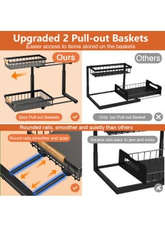 SUPVOX Supvox® Kitchen Organizer Under Sink Organizer Pull Out Double Layer Storage Rack Adjustable Height DIY Assembly Under Countertop Organizer Cabinet Organizer Carbon Steel Metal Cabinet Organizer  - Image 3