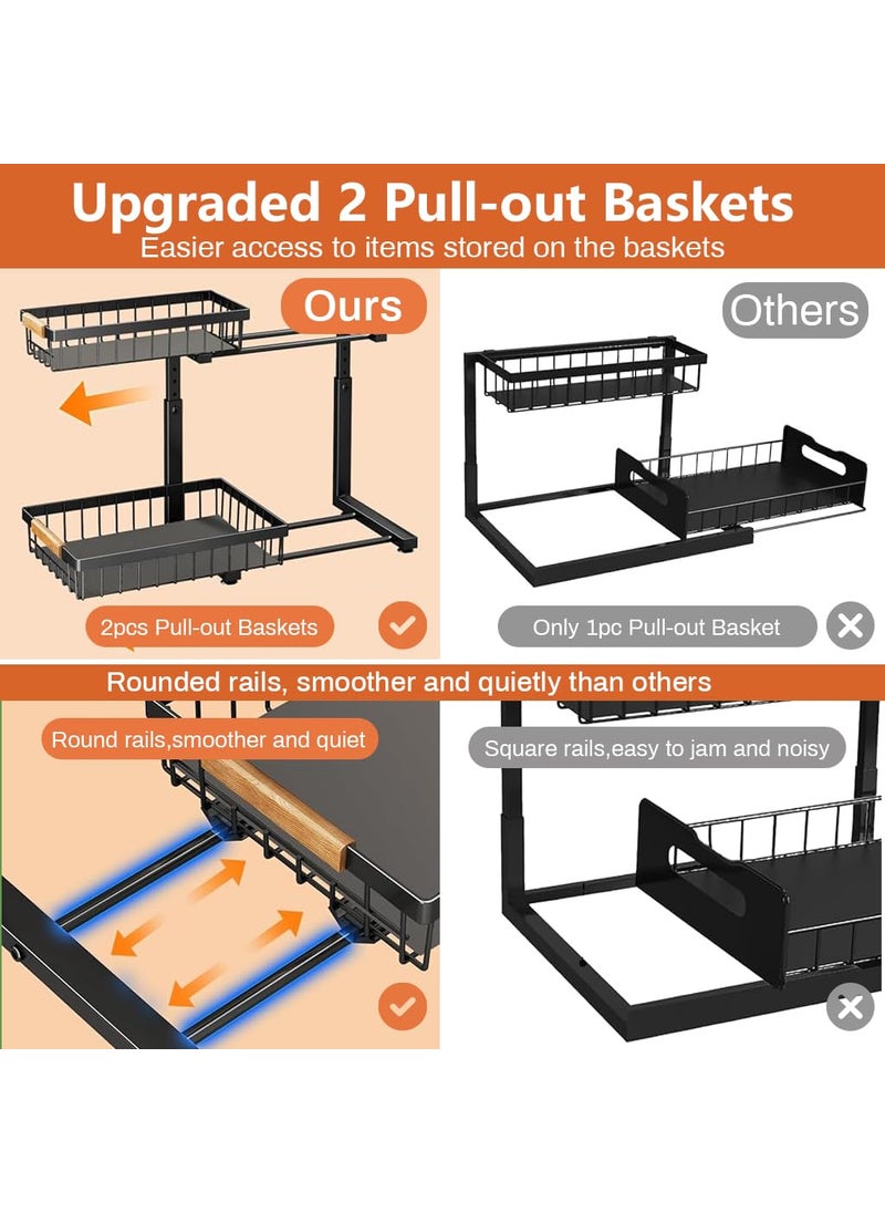 SUPVOX Supvox® Kitchen Organizer Under Sink Organizer Pull Out Double Layer Storage Rack Adjustable Height DIY Assembly Under Countertop Organizer Cabinet Organizer Carbon Steel Metal Cabinet Organizer  - Image 3
