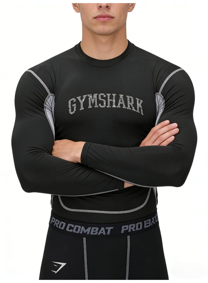 Gymshark Men’s Black Compression Long-Sleeve Athletic Shirt - Image 2