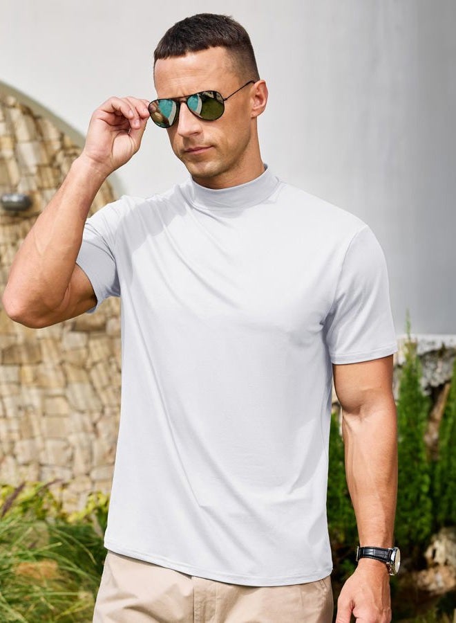 Lexiart Men's Mock Turtleneck Short Sleeve Soft Lightweight Casual Basic T-Shirts Solid Pullover Tops, White, L - Image 4