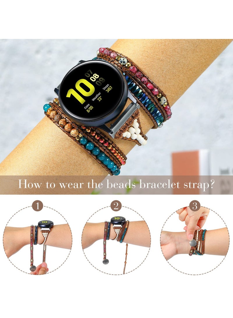 SYOSI, Bohemian Watch Band Compatible with Samsung Galaxy Watch 3 45mm 46mm and Gear S3, Colorful Agate Woven Retro Multi-layer Winding Watch Replacement Strap for Women Men - Image 5