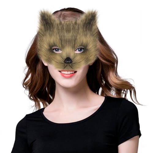 hbbhml Faux Fur Fox Mask Wolf Cat Fluffy Tail and Leather Necklace Set Halloween Party Costume Accessory - Image 5