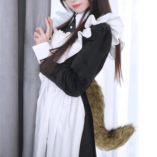 hbbhml Faux Fur Fox Mask Wolf Cat Fluffy Tail and Leather Necklace Set Halloween Party Costume Accessory - Image 4
