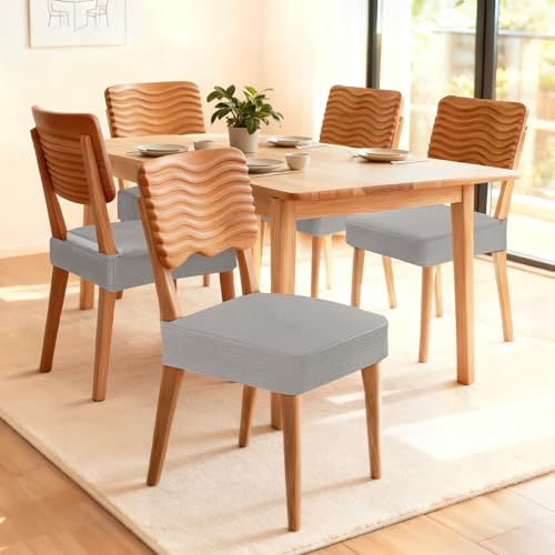 Songrey Waterproof Seat Covers for Dining Chairs Set of 4, No Rear Chair Covers, Stretch Removable Washable Chair Slipcover Protector, Light Gray - Image 2