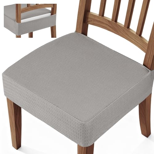 Songrey Waterproof Seat Covers for Dining Chairs Set of 4, No Rear Chair Covers, Stretch Removable Washable Chair Slipcover Protector, Light Gray - Image 1