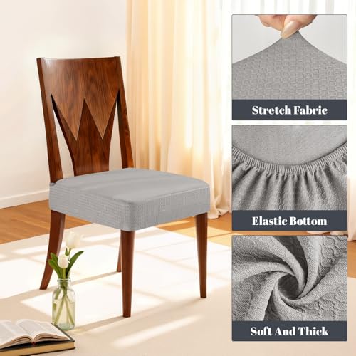 Songrey Waterproof Seat Covers for Dining Chairs Set of 4, No Rear Chair Covers, Stretch Removable Washable Chair Slipcover Protector, Light Gray - Image 4