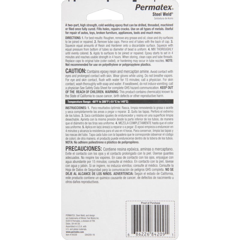 Permatex 84209 PermaPoxy 4 Minute Multi-Metal Epoxy, Two 1 oz. Tubes , Grey - Image 2