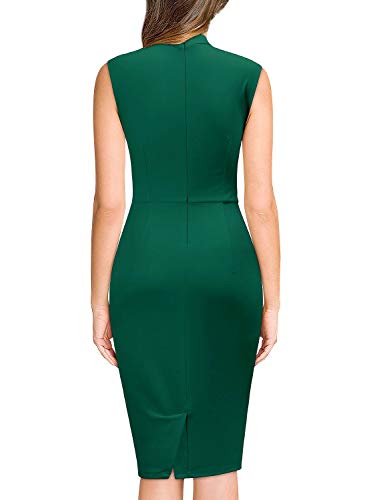 Miusol Women's Retro 1950s Style Half Collar Ruffle Cocktail Pencil Dress (X-Large,Dark Green) - Image 2