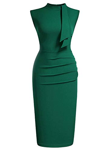 Miusol Women's Retro 1950s Style Half Collar Ruffle Cocktail Pencil Dress (X-Large,Dark Green) - Image 3