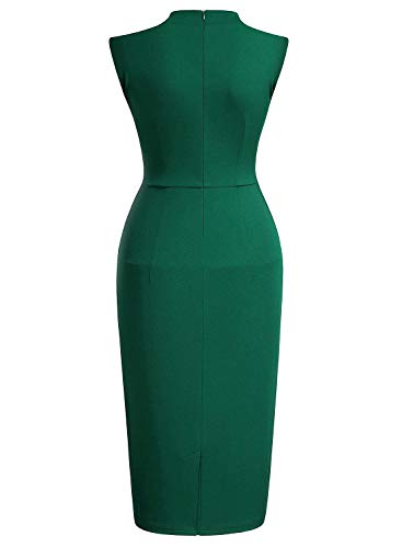 Miusol Women's Retro 1950s Style Half Collar Ruffle Cocktail Pencil Dress (X-Large,Dark Green) - Image 4