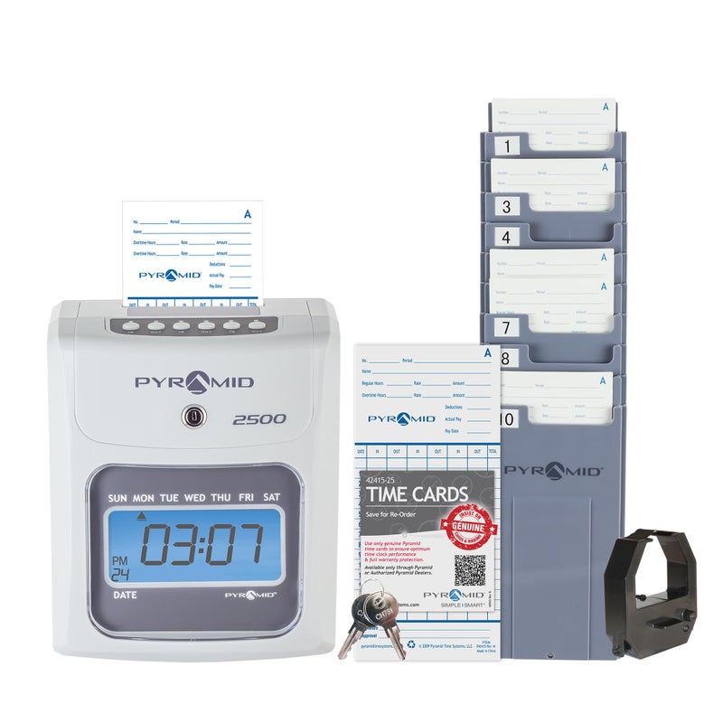 Pyramid Time Systems Small Business 2500 Time Clock Bundle, Unlimited Employees, Ivory - Image 1
