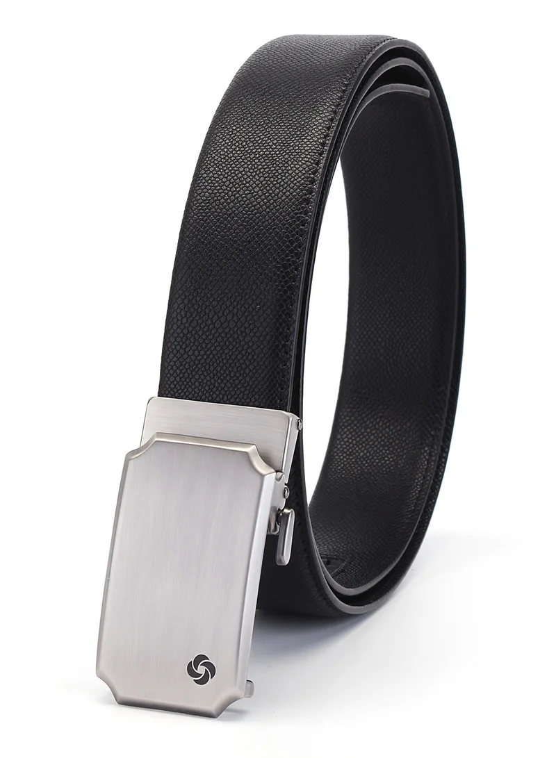 Samsonite Aamir Basic Auto R Buckle Belt, Leather, Black|100% Leather|Sleek Metallic Logo|Automatic Buckle