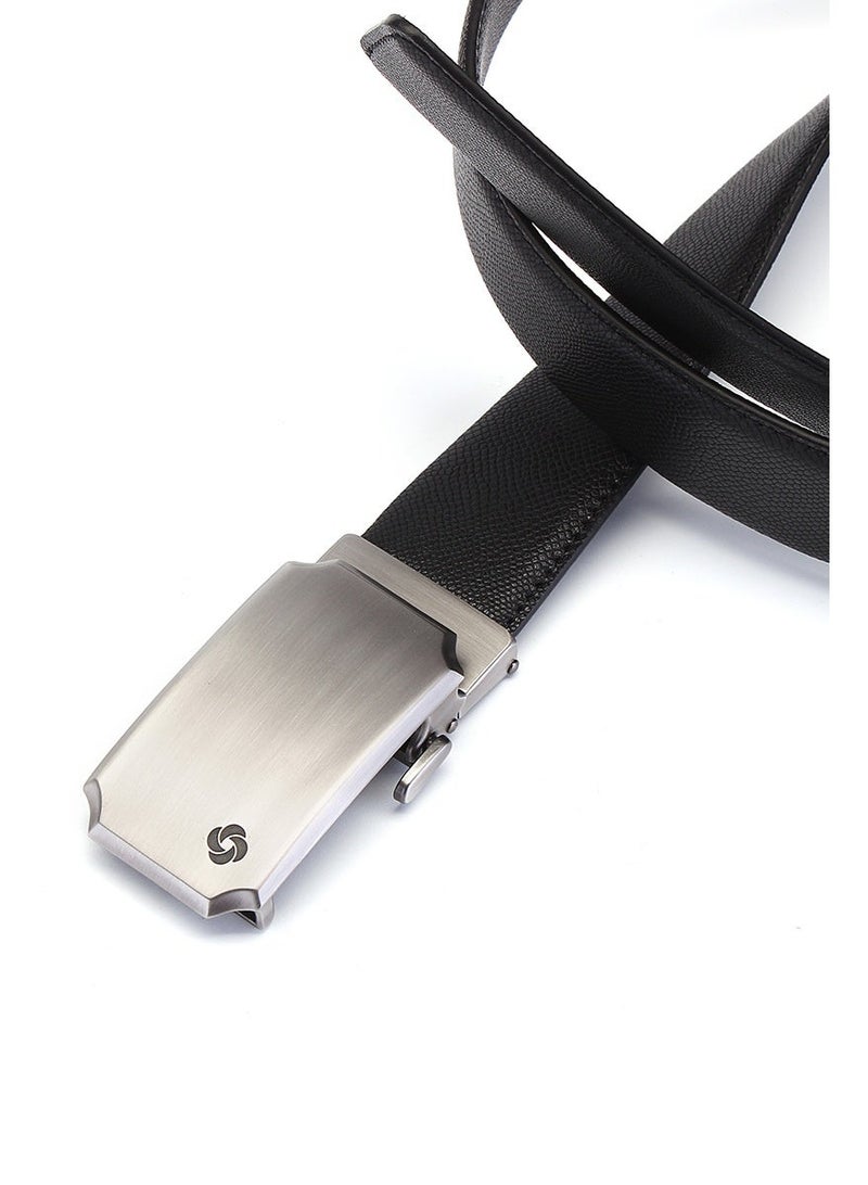 Samsonite Aamir Basic Auto R Buckle Belt, Leather, Black|100% Leather|Sleek Metallic Logo|Automatic Buckle - Image 3