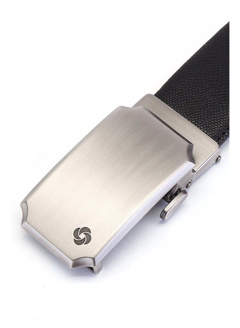 Samsonite Aamir Basic Auto R Buckle Belt, Leather, Black|100% Leather|Sleek Metallic Logo|Automatic Buckle - Image 4