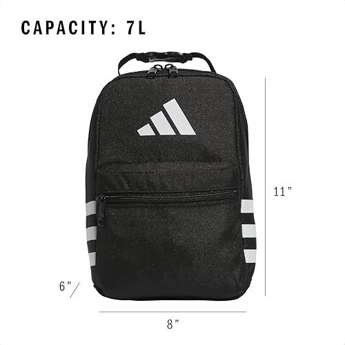 adidas Santiago Lunch Bag Cooler for Women and Men, Insulated Food Container Box with Mesh Pocket, Black/White/3.0, One Size - Image 5