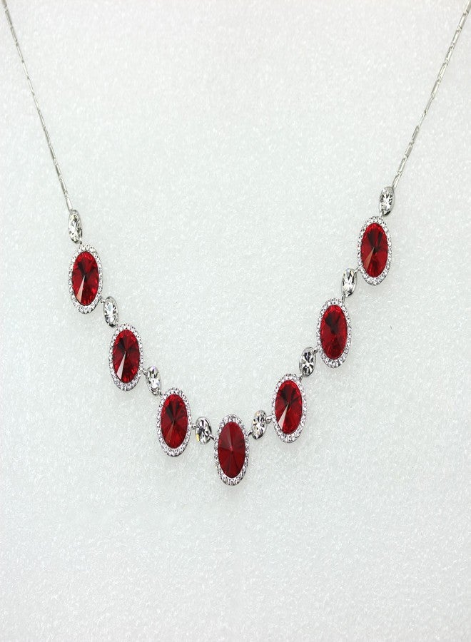 Faship Gorgeous Red Premium Rhinestone Crystal Floral Necklace Earrings Set - Red - Image 3
