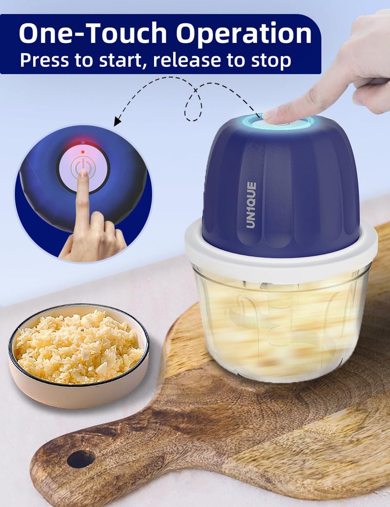 UN1QUE 350ML Rechargeable Mini Electric Chopper for Kicthen Use | One-Touch Operation | 304 Stainless Steel Blades | Chopper Electric for Chop, Mince, Puree, Whisk, Grind (Blue) - Image 2