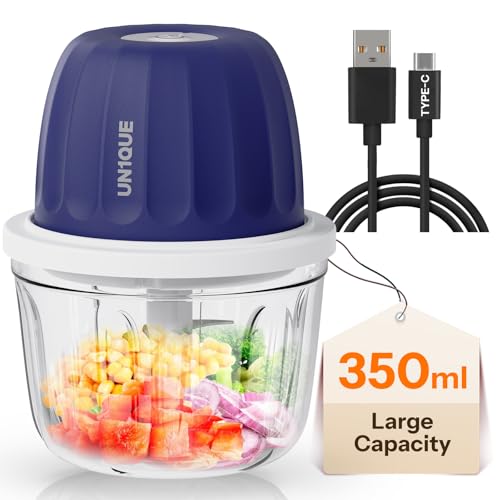 UN1QUE 350ML Rechargeable Mini Electric Chopper for Kicthen Use | One-Touch Operation | 304 Stainless Steel Blades | Chopper Electric for Chop, Mince, Puree, Whisk, Grind (Blue) - Image 1
