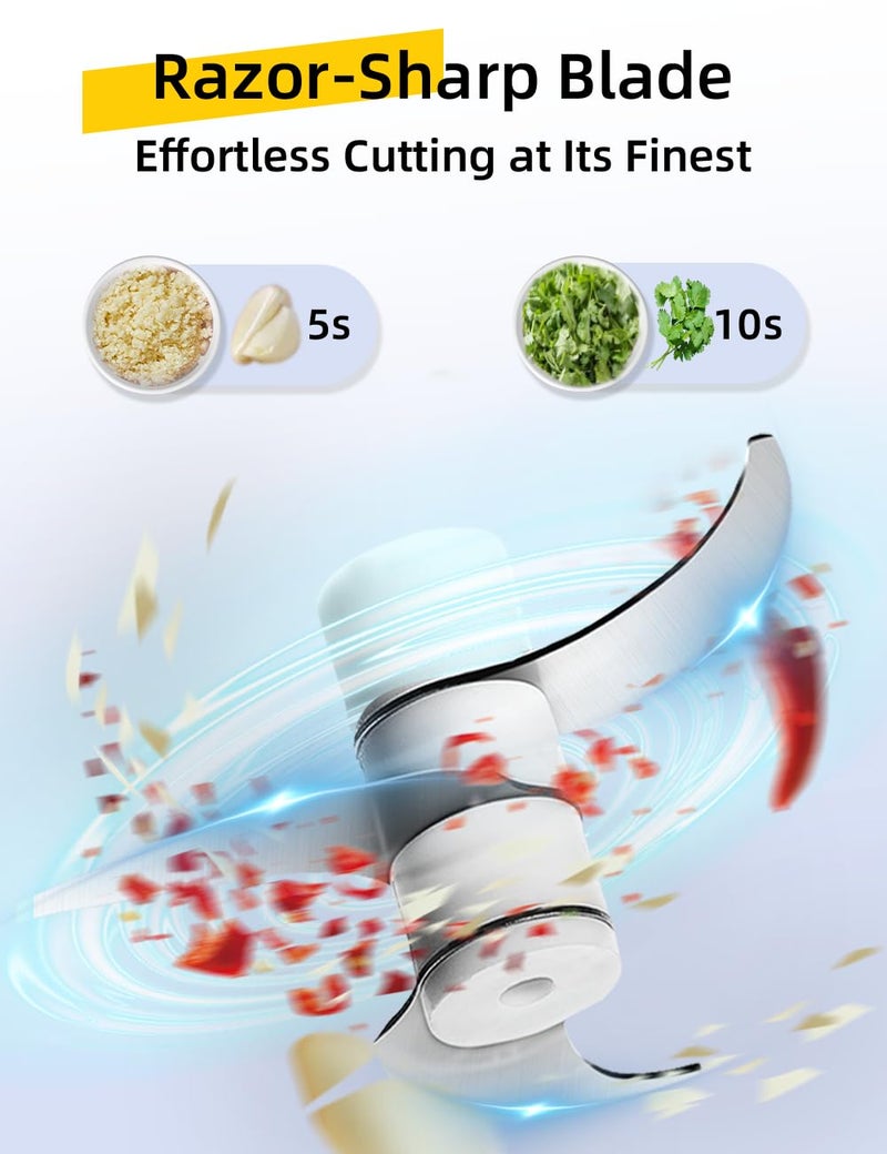 UN1QUE 350ML Rechargeable Mini Electric Chopper for Kicthen Use | One-Touch Operation | 304 Stainless Steel Blades | Chopper Electric for Chop, Mince, Puree, Whisk, Grind (Blue) - Image 3