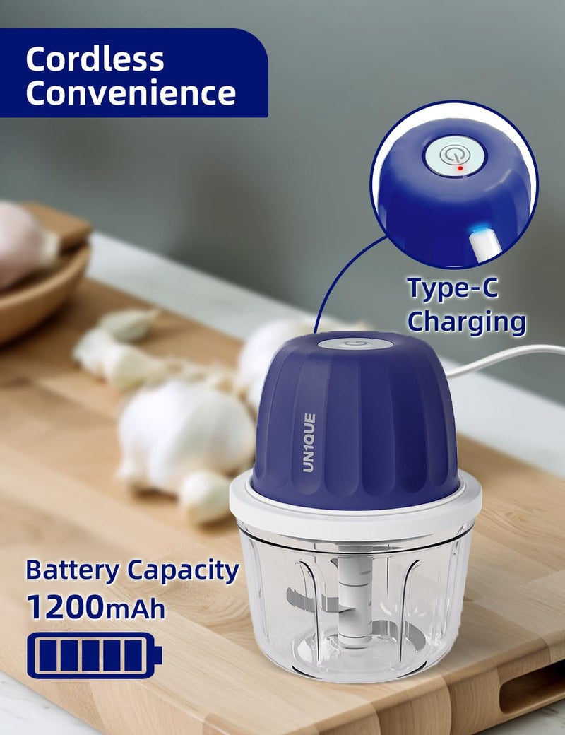 UN1QUE 350ML Rechargeable Mini Electric Chopper for Kicthen Use | One-Touch Operation | 304 Stainless Steel Blades | Chopper Electric for Chop, Mince, Puree, Whisk, Grind (Blue) - Image 5