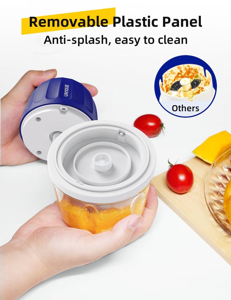 UN1QUE 350ML Rechargeable Mini Electric Chopper for Kicthen Use | One-Touch Operation | 304 Stainless Steel Blades | Chopper Electric for Chop, Mince, Puree, Whisk, Grind (Blue) - Image 4