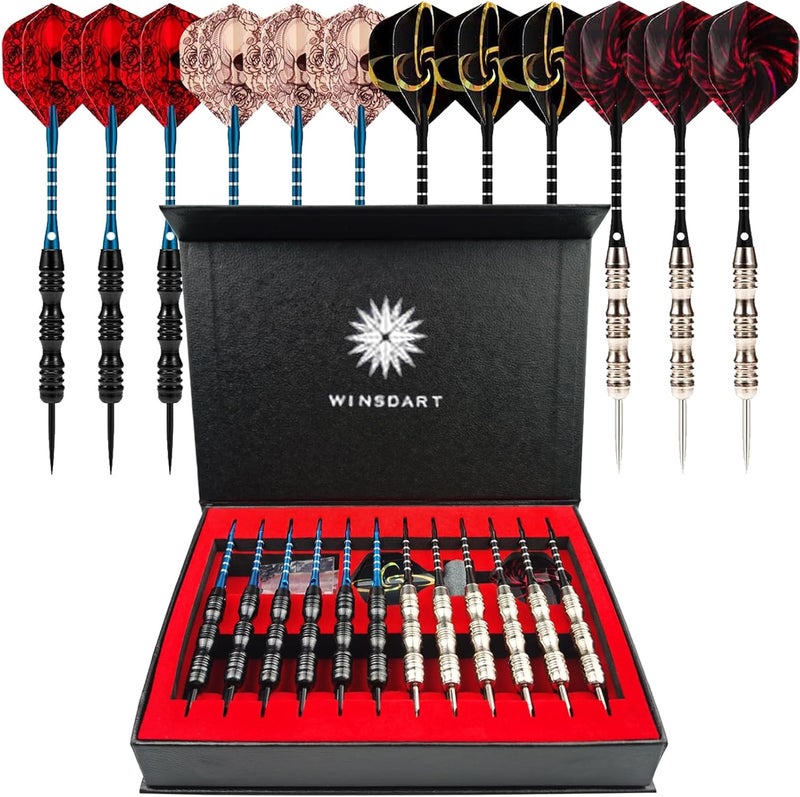 Wsdart ADKX Steel Tip Darts 12 Pack Set with Nonslip Iron Barrel Aluminum Dart Shafts and Flights + Darts Sharpener + an Gift Box - Image 1